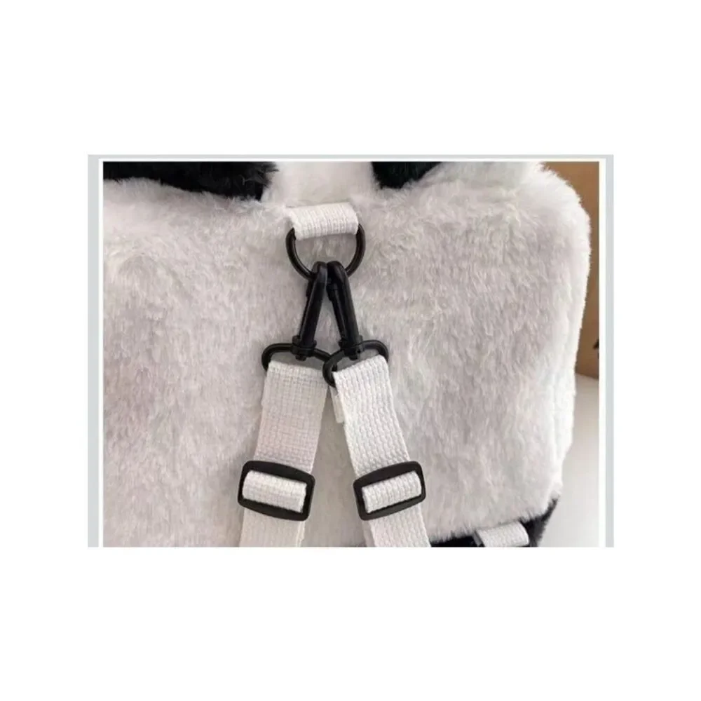 Plush Panda Bear Backpack Black White Convertible Shoulder Bag Faux Fur New